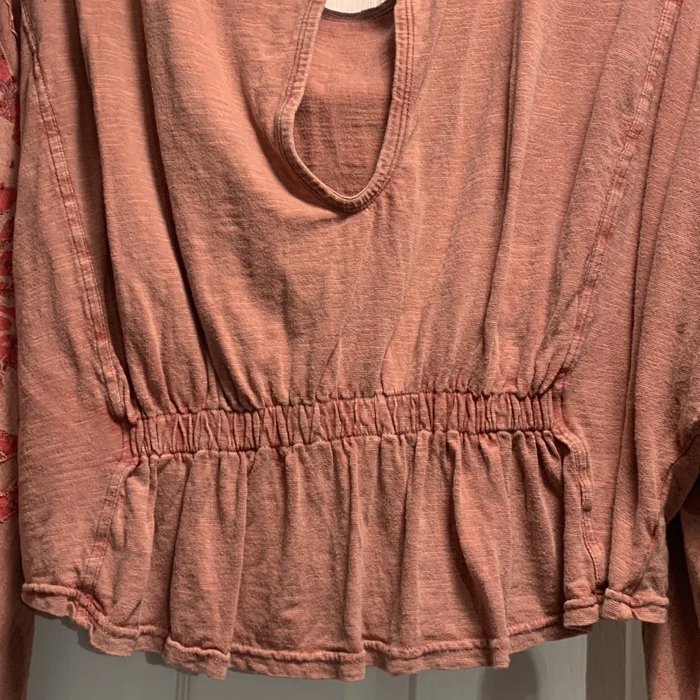 Free People Throwback Embroidered Cropped Blouse Top size S